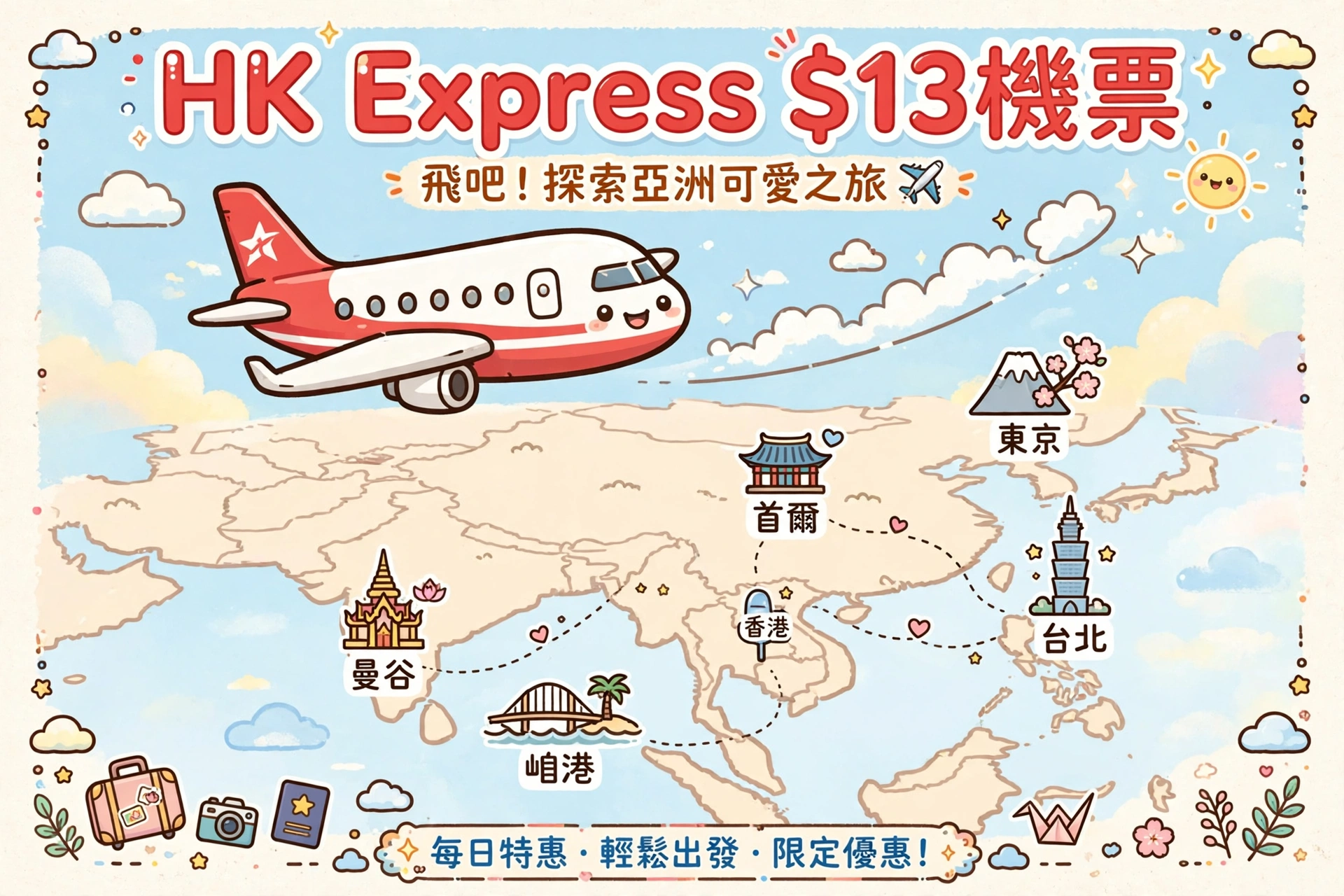 ✈️ HK Express $13機票最後召集!10月30日截止、36個亞洲目的地、來回先享優惠!